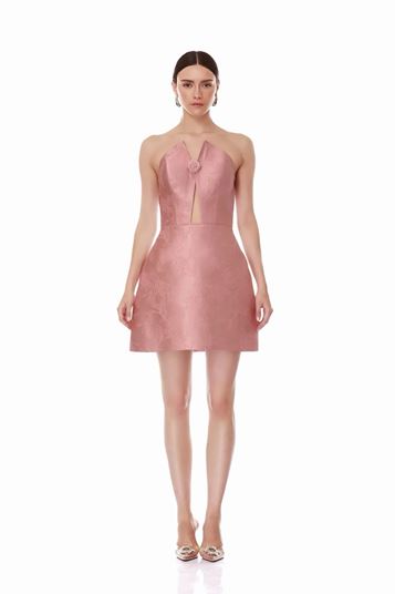 Powder Pink Strapless Mini Evening Dress with Brooch